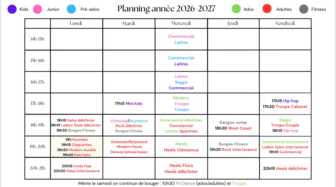 Planning 2026-2027 CristallDance Audincourt Planning 2026-2027 CristallDance Audincourt